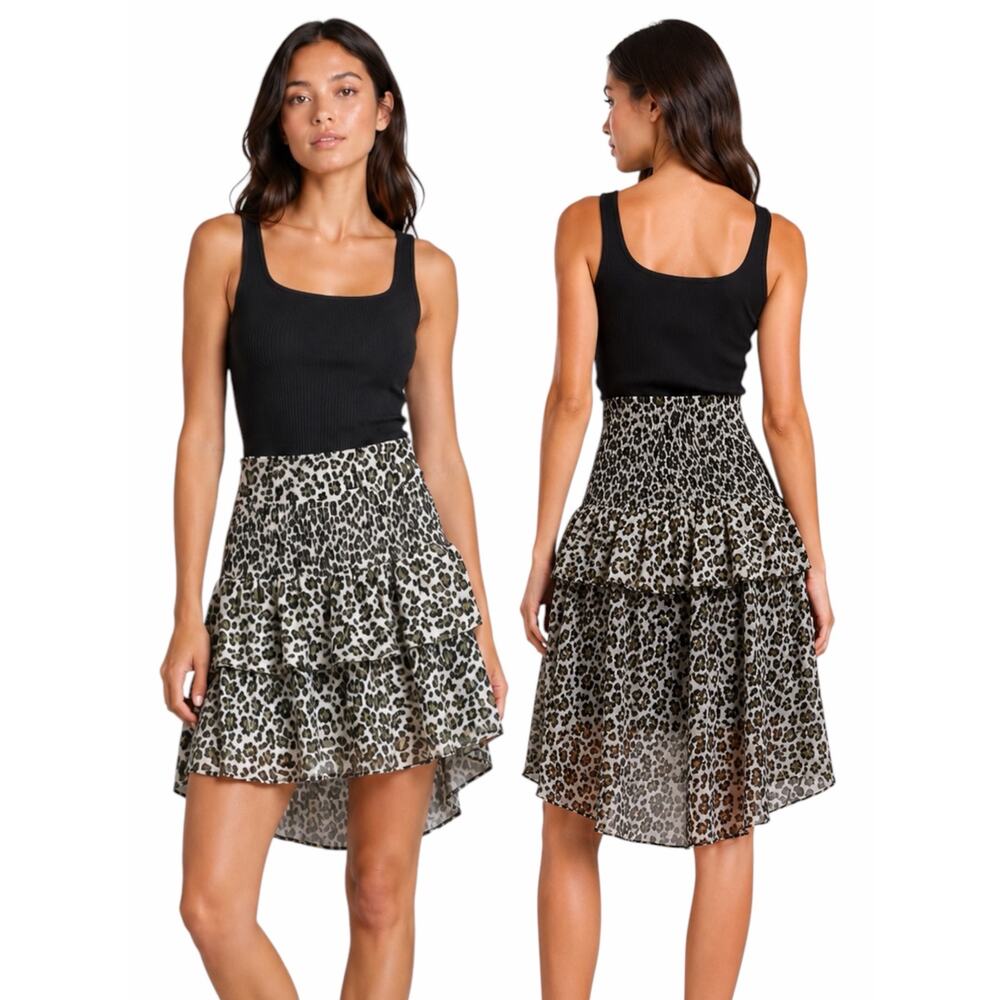 Walter Baker Minty Skirt Olive Leopard High Low Size 4